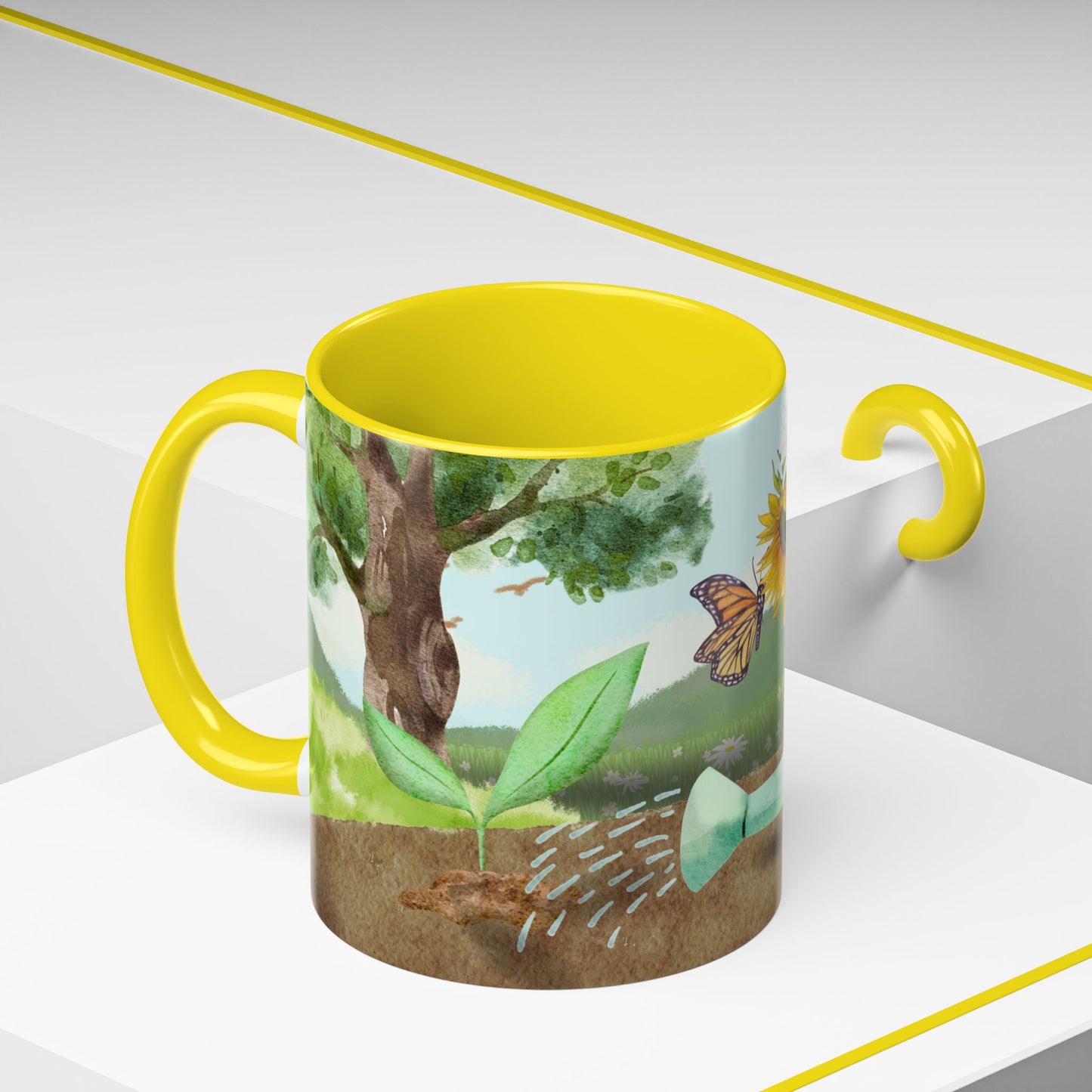 Learn and Grow Accent Coffee Mug - 11oz & 15oz | Nature-Inspired Design for Garden Lovers