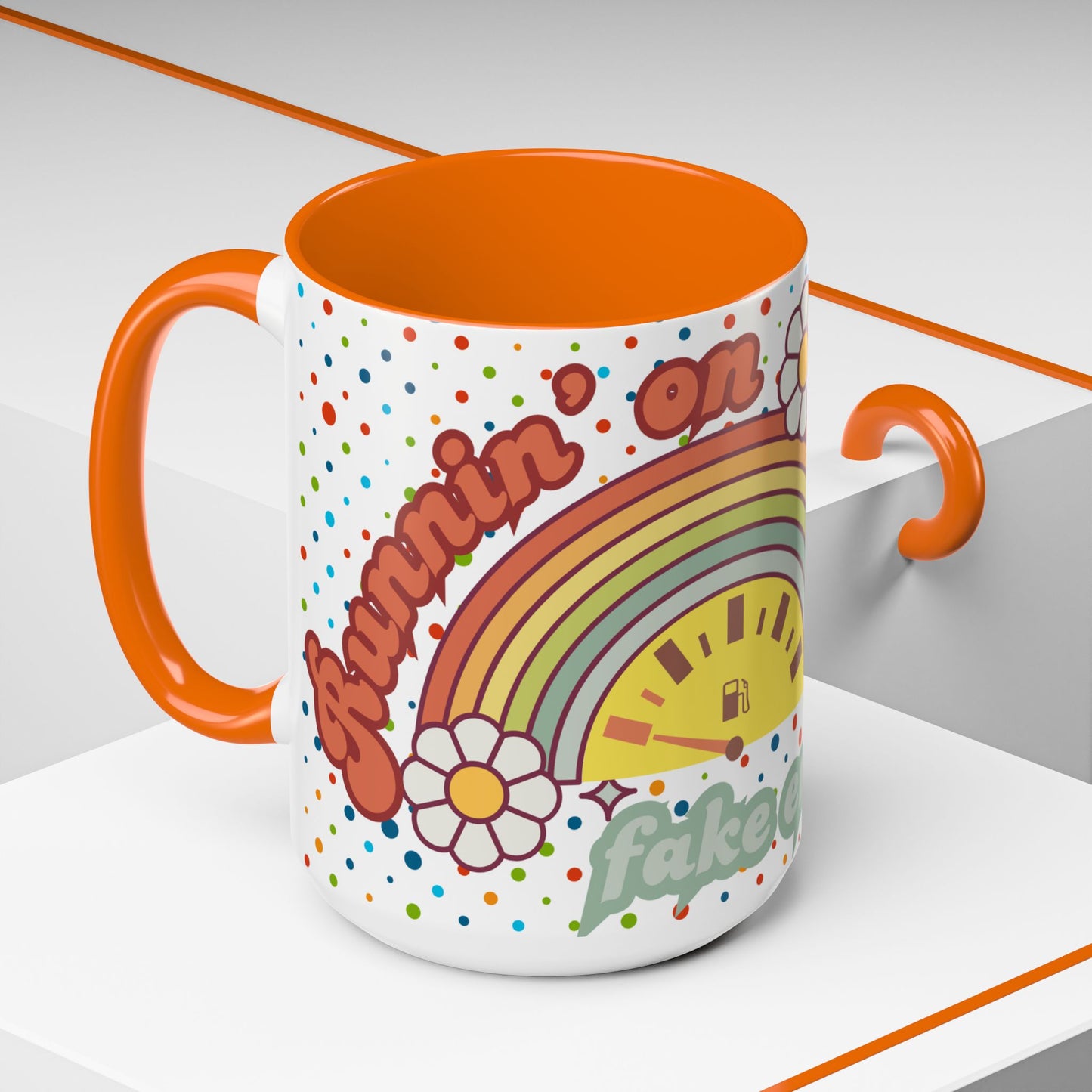 Colorful Rainbow Coffee Mug - 'Runnin' on Fumes & Fake Enthusiasm'