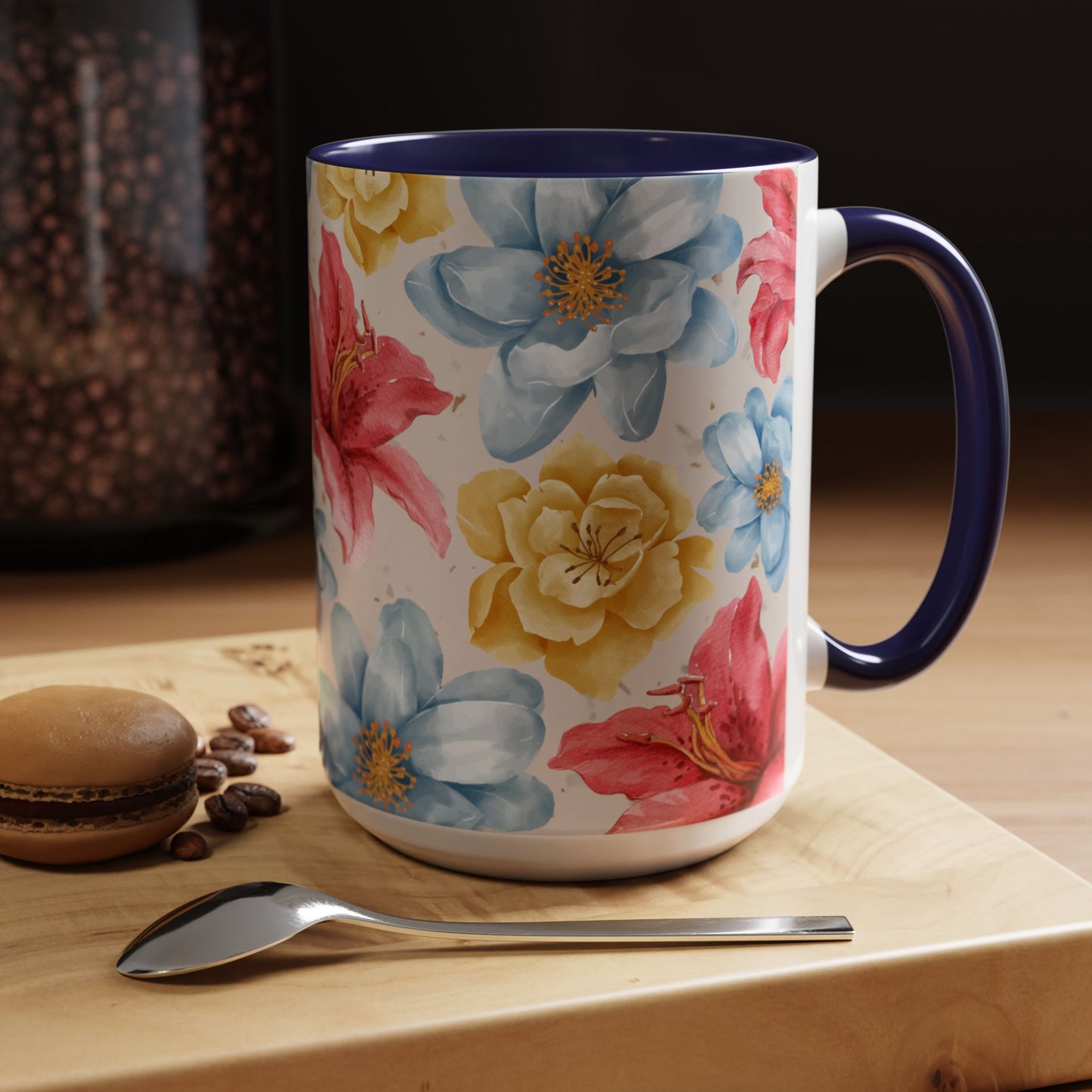 Floral Accent Coffee Mug - Vibrant Flower Design for Home & Gifts