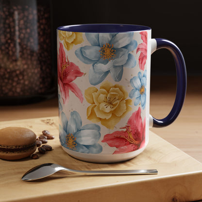 Floral Accent Coffee Mug - Vibrant Flower Design for Home & Gifts