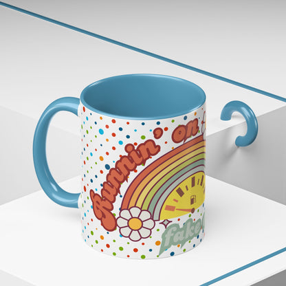Colorful Rainbow Coffee Mug - 'Runnin' on Fumes & Fake Enthusiasm'