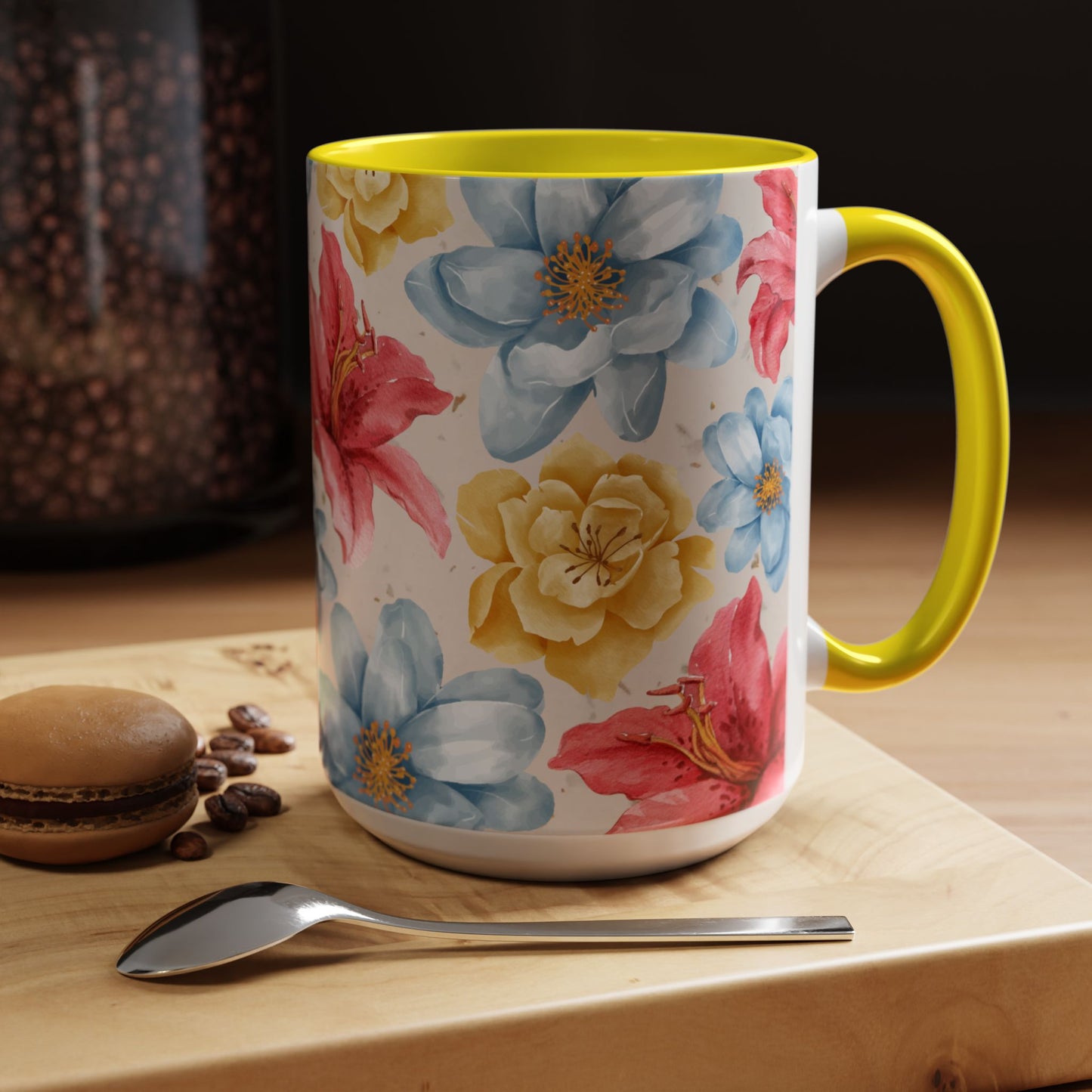 Floral Accent Coffee Mug - Vibrant Flower Design for Home & Gifts