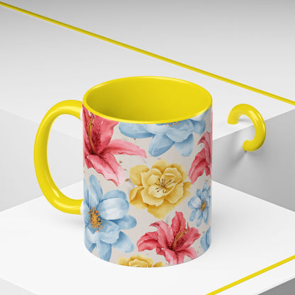 Floral Accent Coffee Mug - Vibrant Flower Design for Home & Gifts