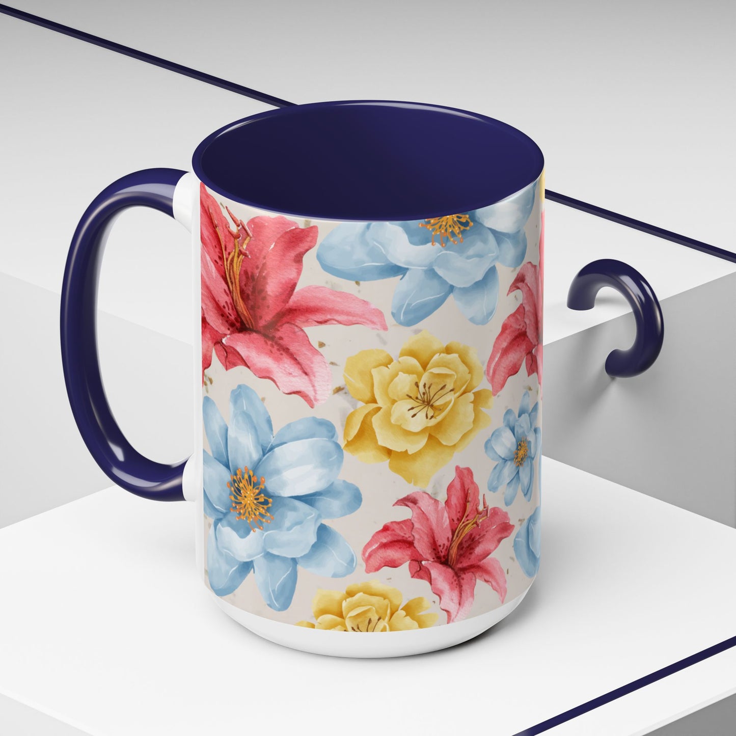 Floral Accent Coffee Mug - Vibrant Flower Design for Home & Gifts