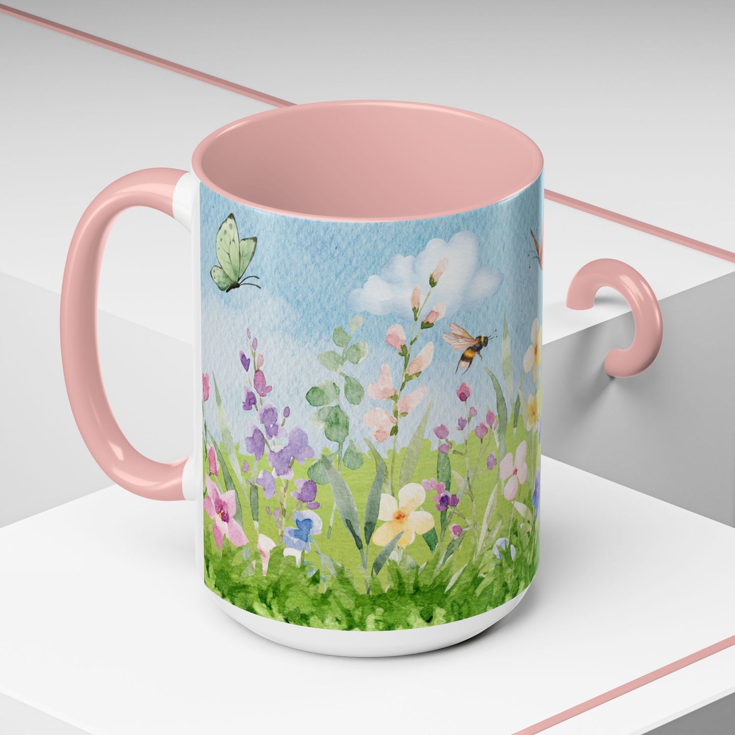 Butterfly Blossom Accent Coffee Mug - 11 & 15oz Floral Design for Nature Lovers