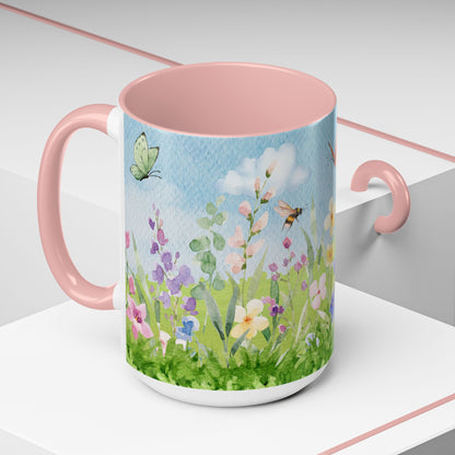 Butterfly Blossom Accent Coffee Mug - 11 & 15oz Floral Design for Nature Lovers