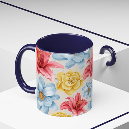 Floral Accent Coffee Mug - Vibrant Flower Design for Home & Gifts