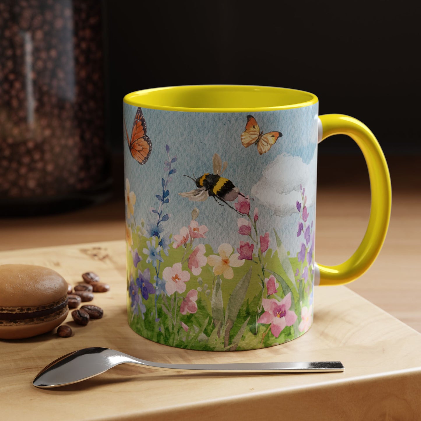 Butterfly Blossom Accent Coffee Mug - 11 & 15oz Floral Design for Nature Lovers