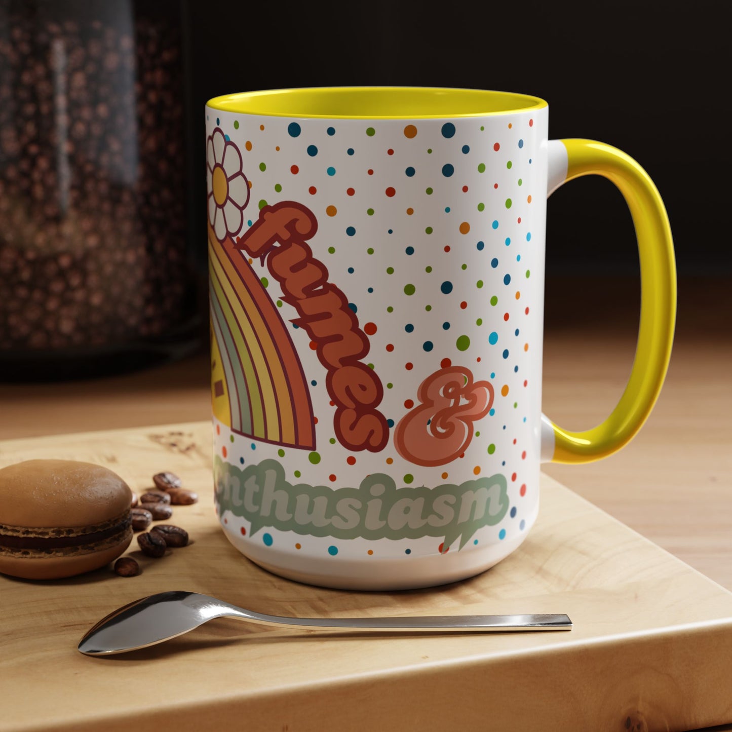Colorful Rainbow Coffee Mug - 'Runnin' on Fumes & Fake Enthusiasm'