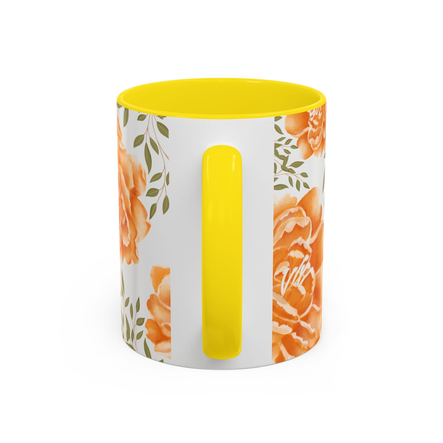 Floral Accent Coffee Mug - Elegant Orange Floral Design (11oz, 15oz)