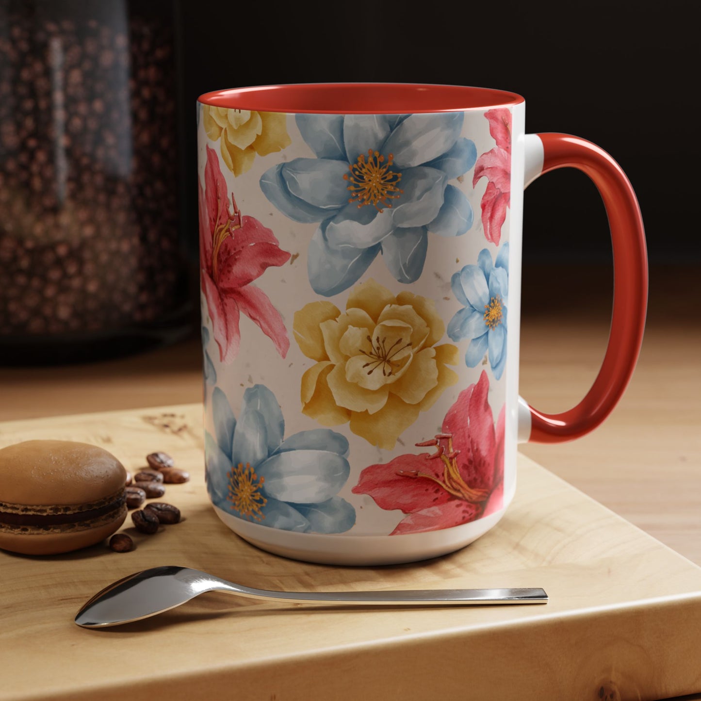 Floral Accent Coffee Mug - Vibrant Flower Design for Home & Gifts