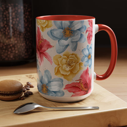 Floral Accent Coffee Mug - Vibrant Flower Design for Home & Gifts