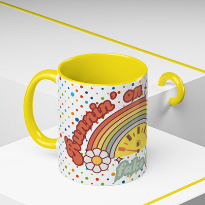 Colorful Rainbow Coffee Mug - 'Runnin' on Fumes & Fake Enthusiasm'