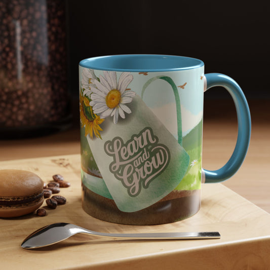 Learn and Grow Accent Coffee Mug - 11oz & 15oz | Nature-Inspired Design for Garden Lovers