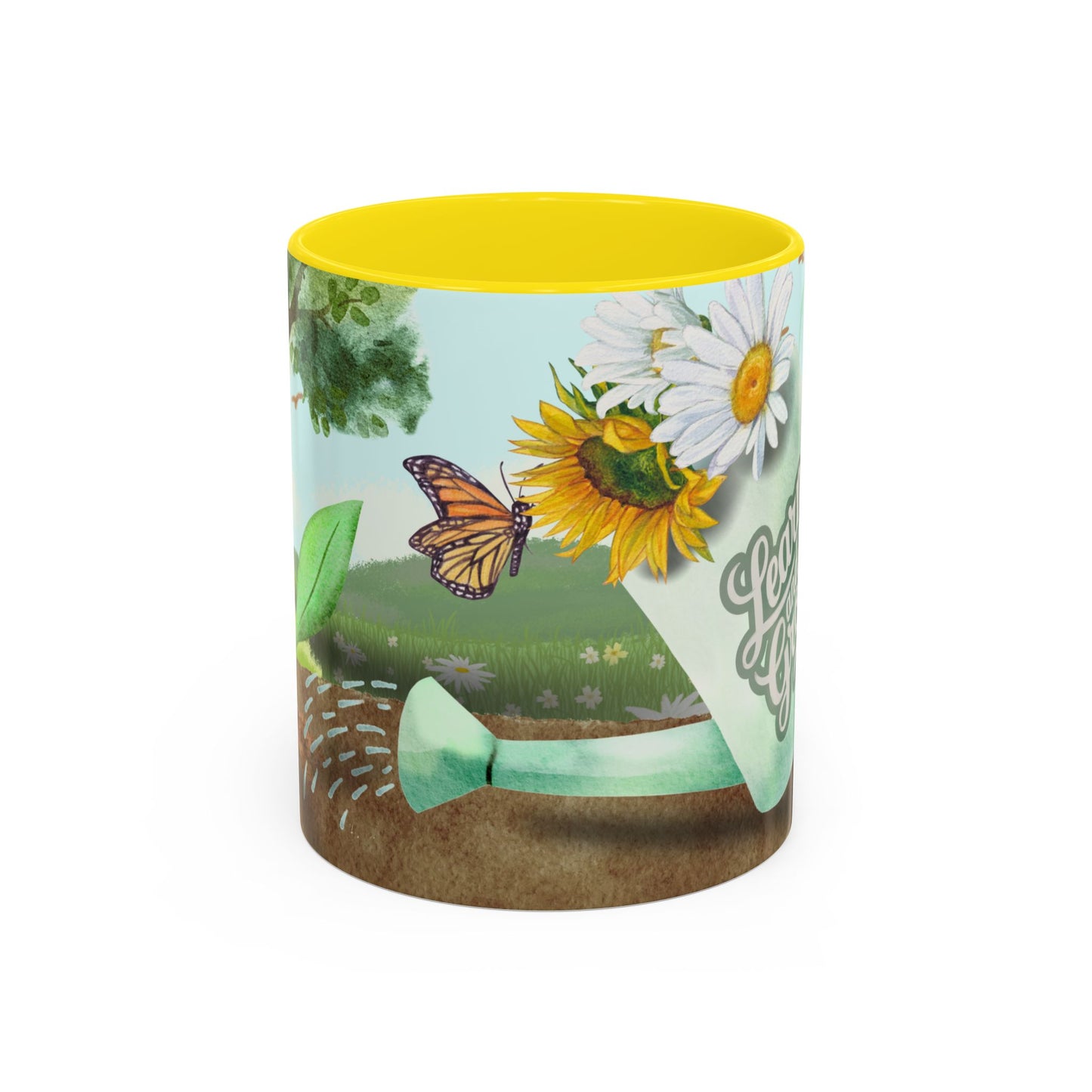 Learn and Grow Accent Coffee Mug - 11oz & 15oz | Nature-Inspired Design for Garden Lovers