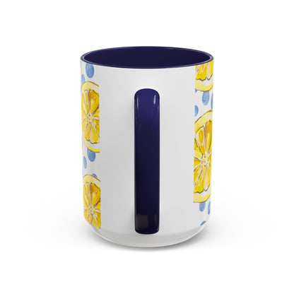 Cute Coffee Mug- Watercolor Lemons/Blue Polka Dots- Summer Vibes