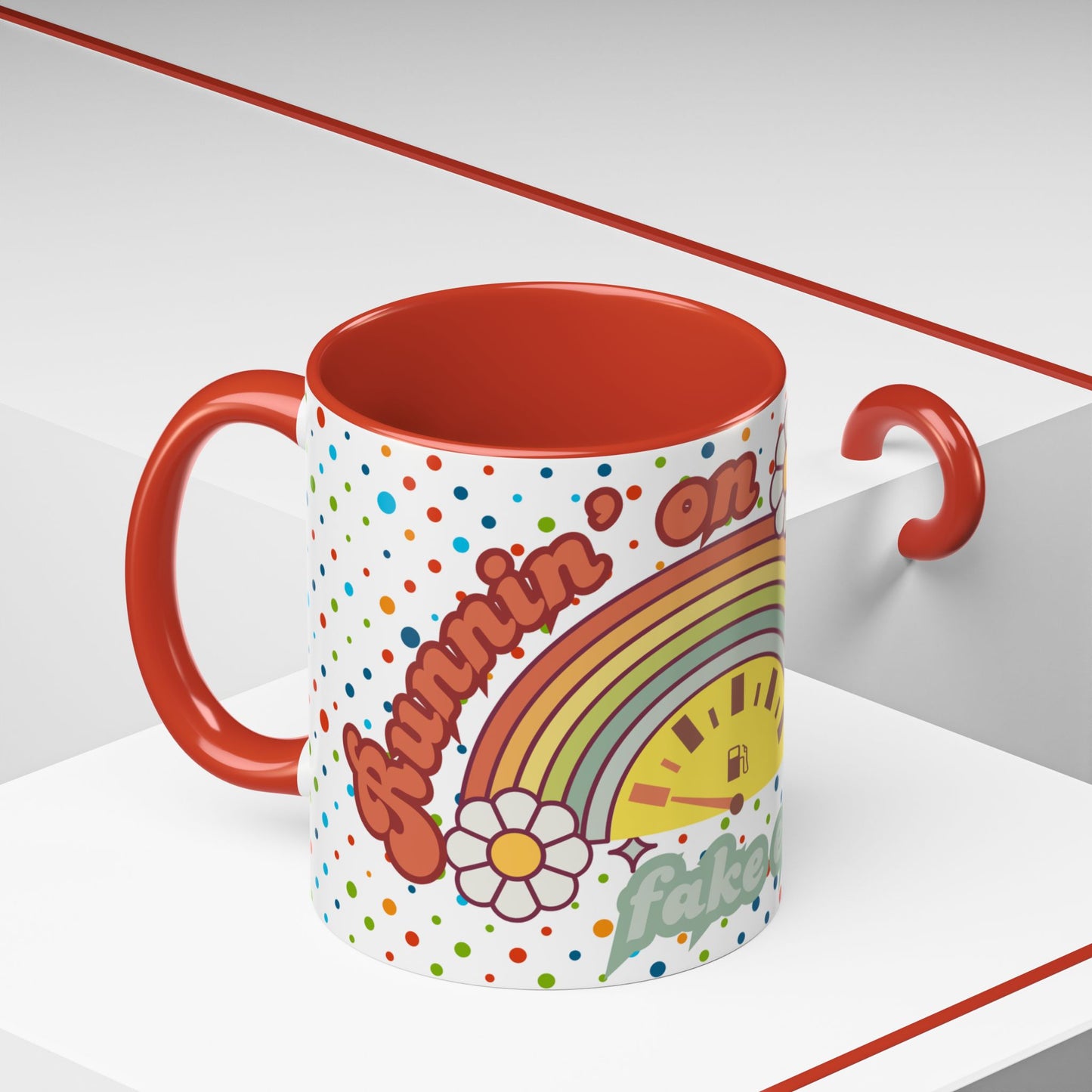 Colorful Rainbow Coffee Mug - 'Runnin' on Fumes & Fake Enthusiasm'