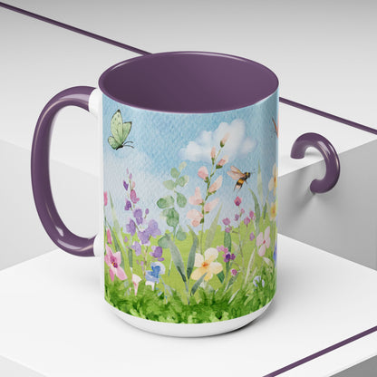 Butterfly Blossom Accent Coffee Mug - 11 & 15oz Floral Design for Nature Lovers