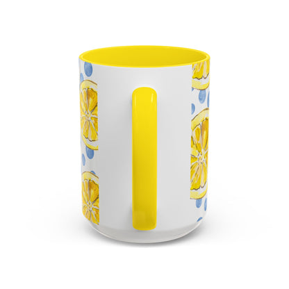 Cute Coffee Mug- Watercolor Lemons/Blue Polka Dots- Summer Vibes