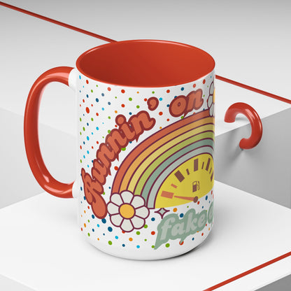 Colorful Rainbow Coffee Mug - 'Runnin' on Fumes & Fake Enthusiasm'