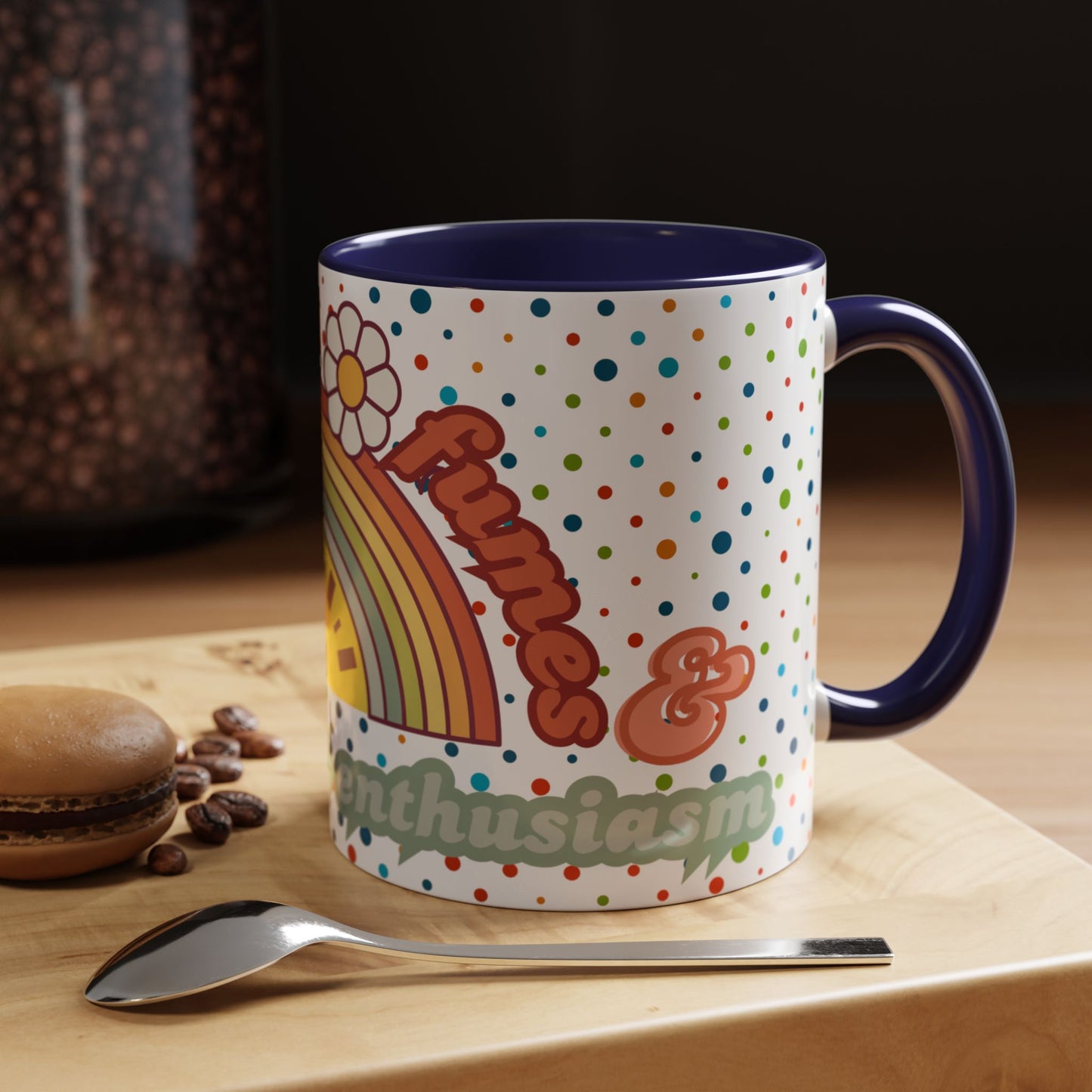 Colorful Rainbow Coffee Mug - 'Runnin' on Fumes & Fake Enthusiasm'