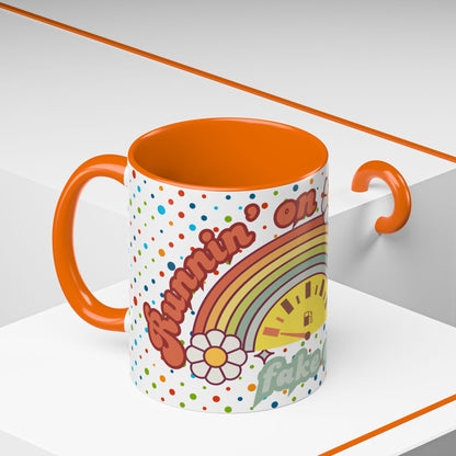 Colorful Rainbow Coffee Mug - 'Runnin' on Fumes & Fake Enthusiasm'