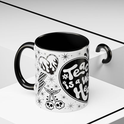 Teaching is a Work of Heart Coffee Mug - Black & White Accent Mug for Educators