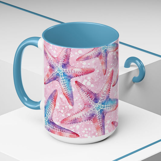 Accent Starfish Coffee Mug - Beach Lover Gift, Colorful Sea Star Mug for Summer, Nautical Kitchen Decor, Ocean Vibes Mug