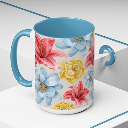 Floral Accent Coffee Mug - Vibrant Flower Design for Home & Gifts