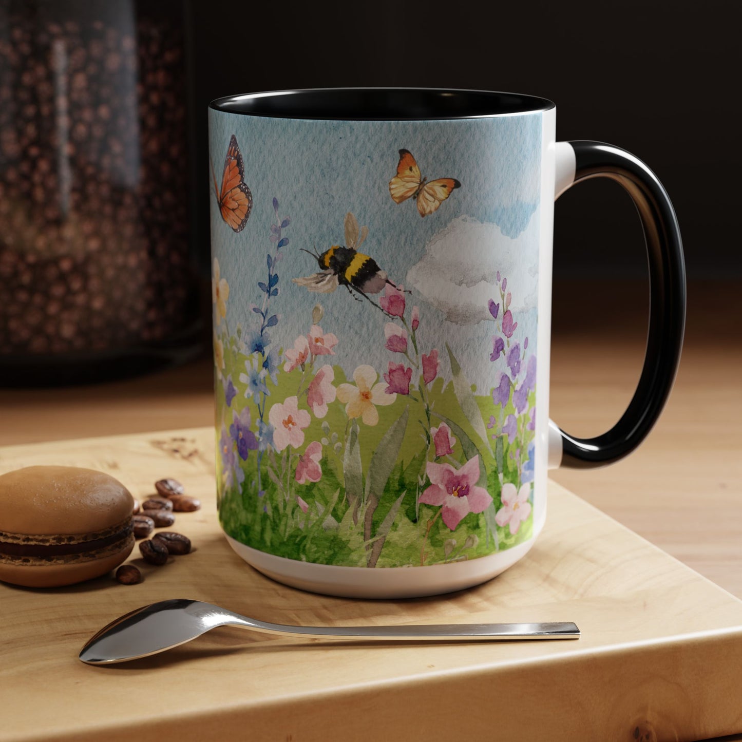 Butterfly Blossom Accent Coffee Mug - 11 & 15oz Floral Design for Nature Lovers