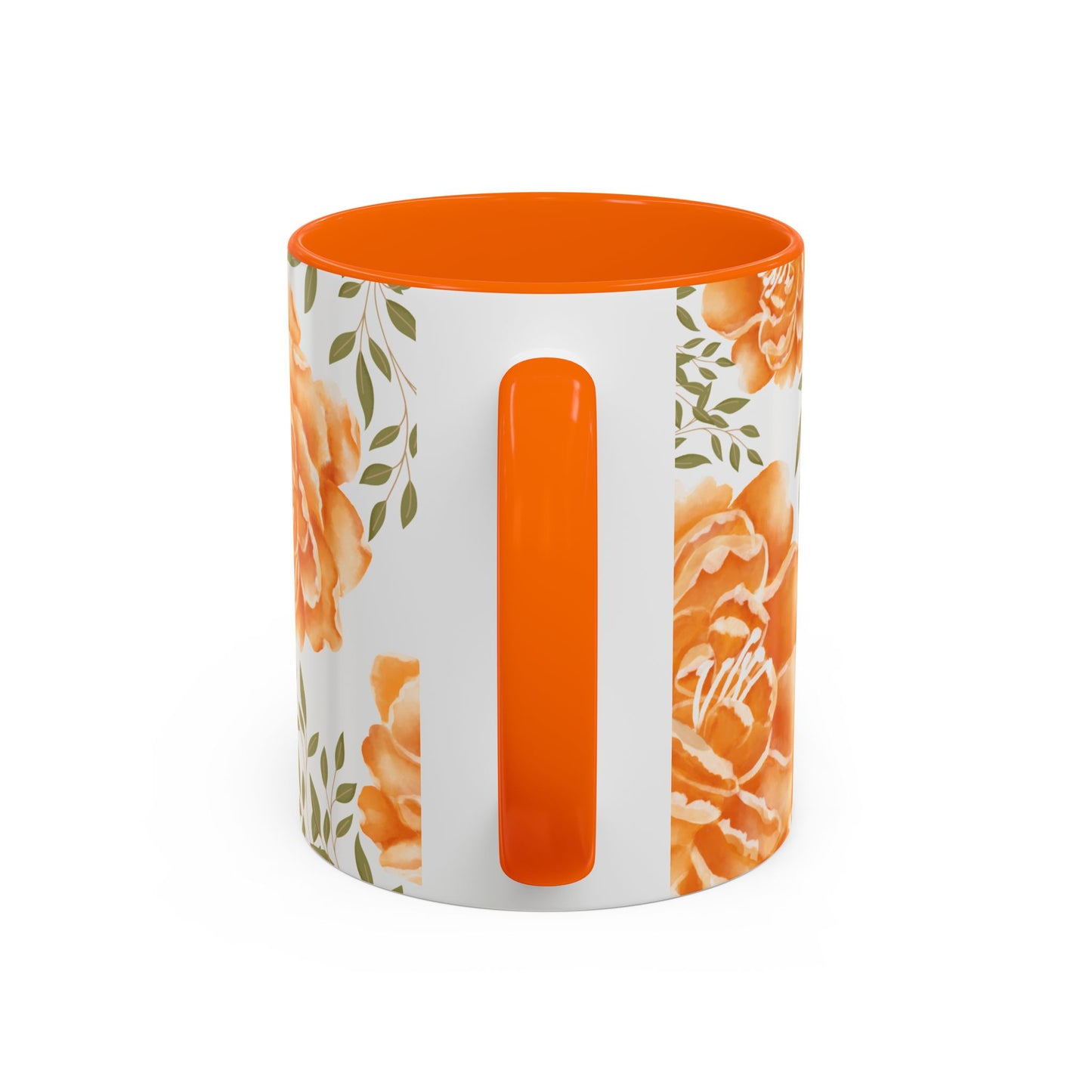 Floral Accent Coffee Mug - Elegant Orange Floral Design (11oz, 15oz)