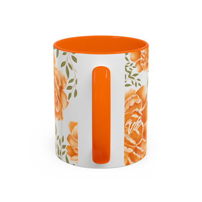 Floral Accent Coffee Mug - Elegant Orange Floral Design (11oz, 15oz)