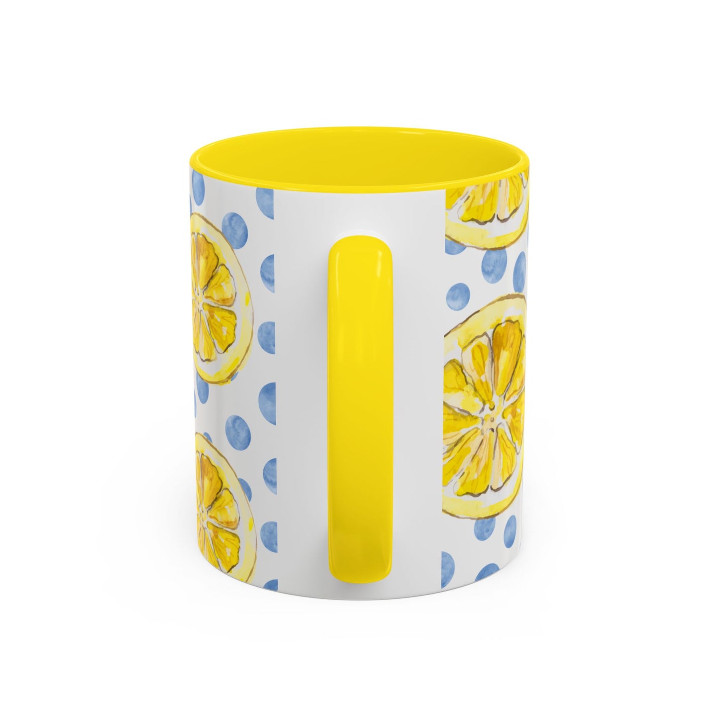 Cute Coffee Mug- Watercolor Lemons/Blue Polka Dots- Summer Vibes