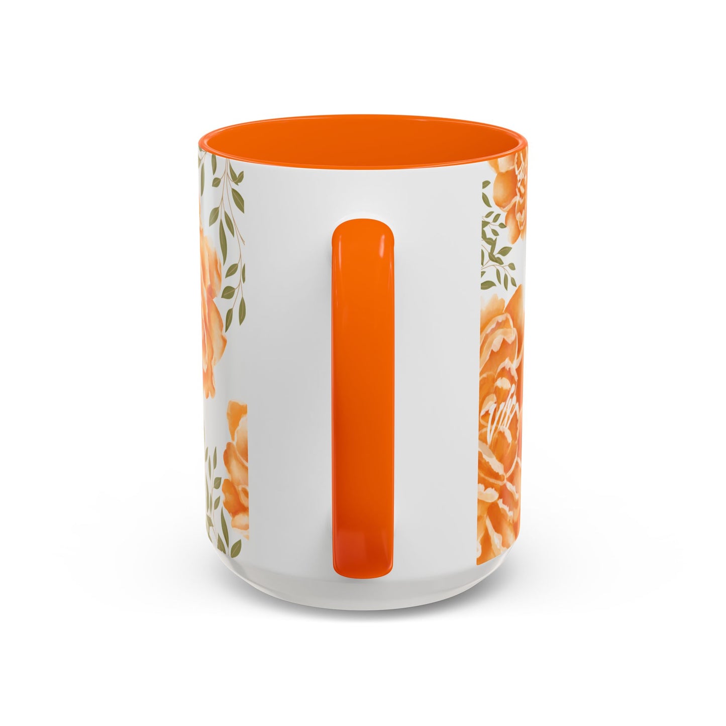 Floral Accent Coffee Mug - Elegant Orange Floral Design (11oz, 15oz)