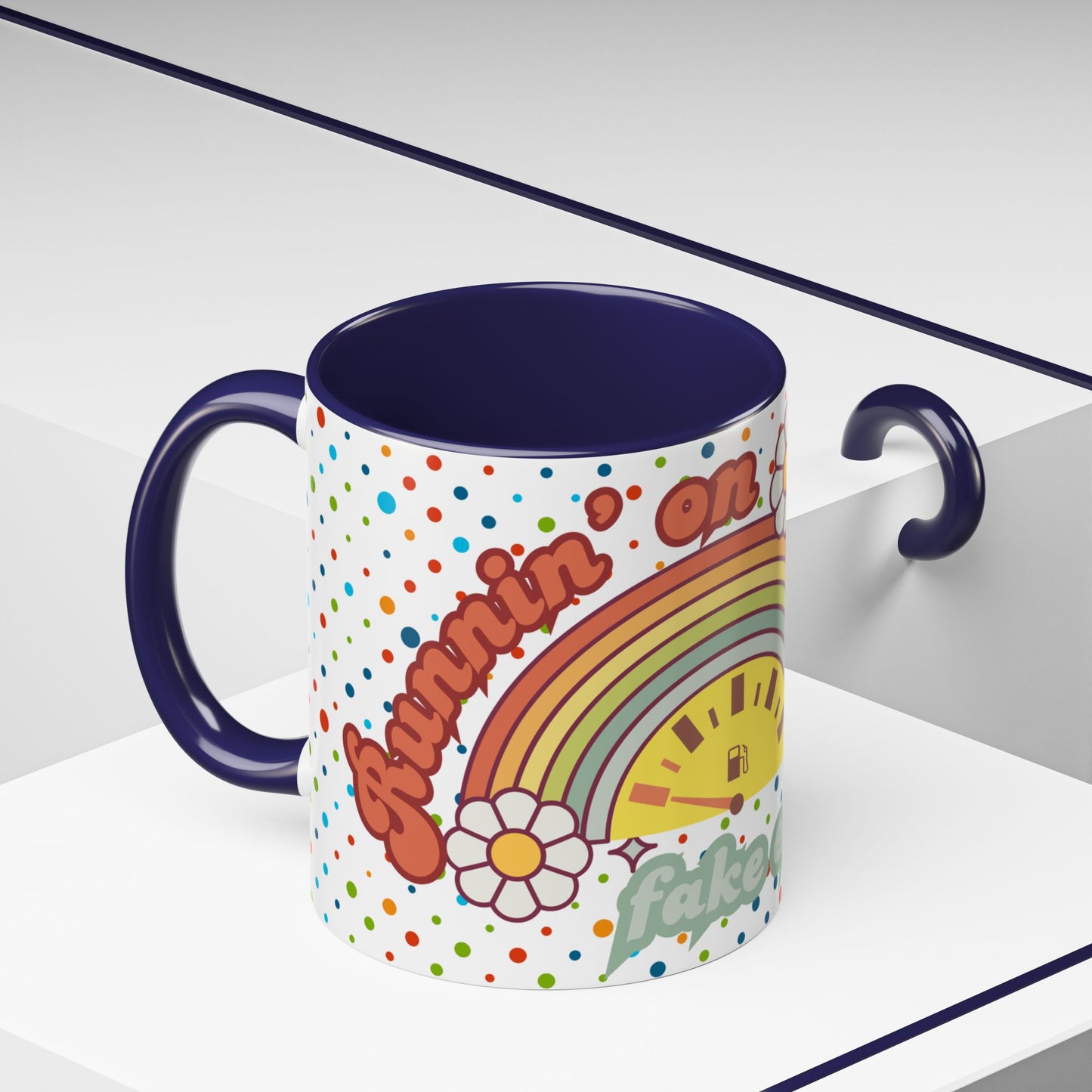 Colorful Rainbow Coffee Mug - 'Runnin' on Fumes & Fake Enthusiasm'