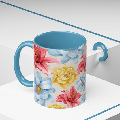 Floral Accent Coffee Mug - Vibrant Flower Design for Home & Gifts