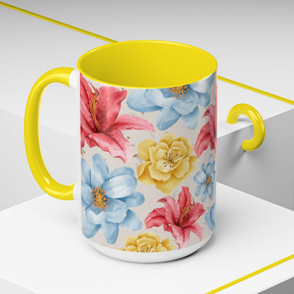 Floral Accent Coffee Mug - Vibrant Flower Design for Home & Gifts