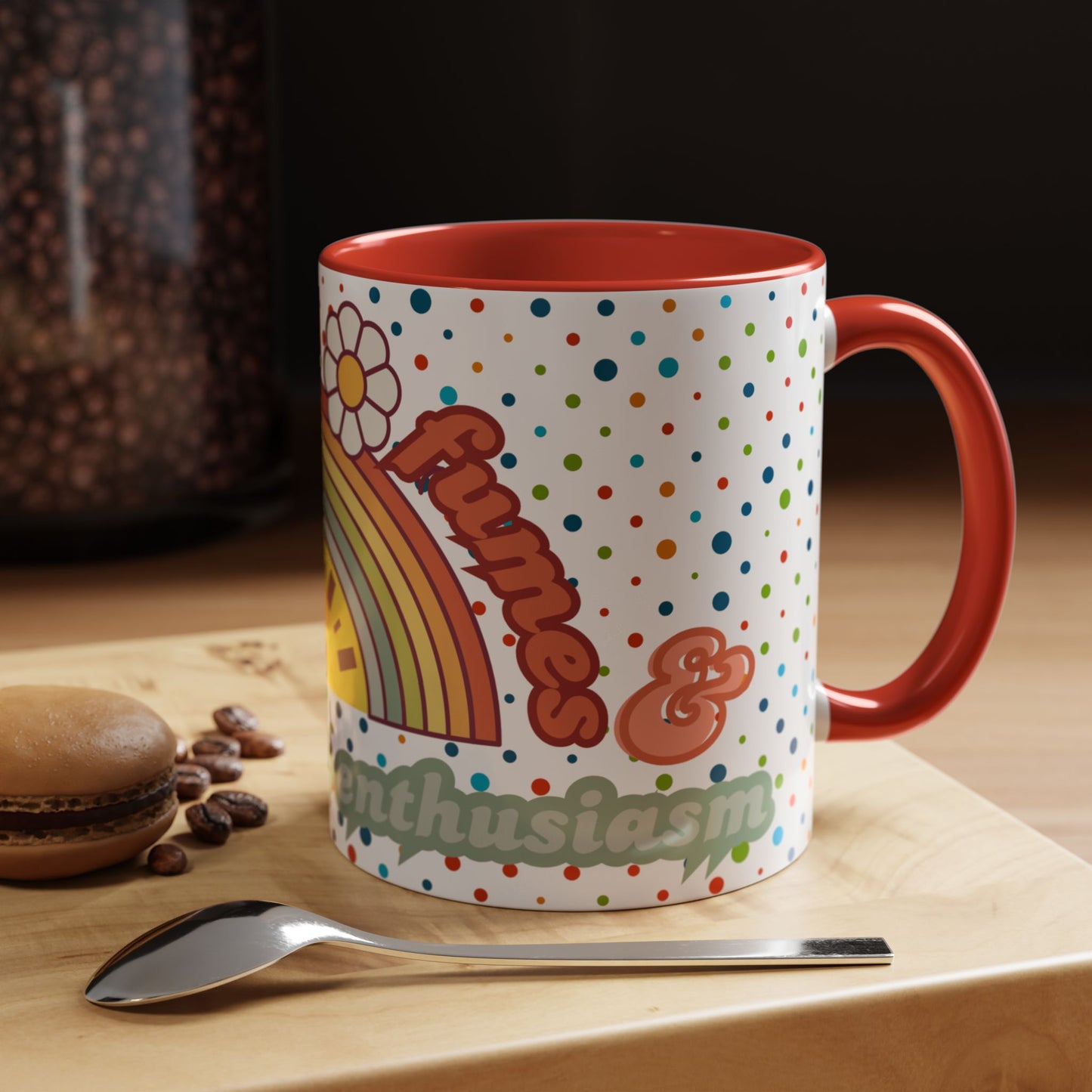 Colorful Rainbow Coffee Mug - 'Runnin' on Fumes & Fake Enthusiasm'