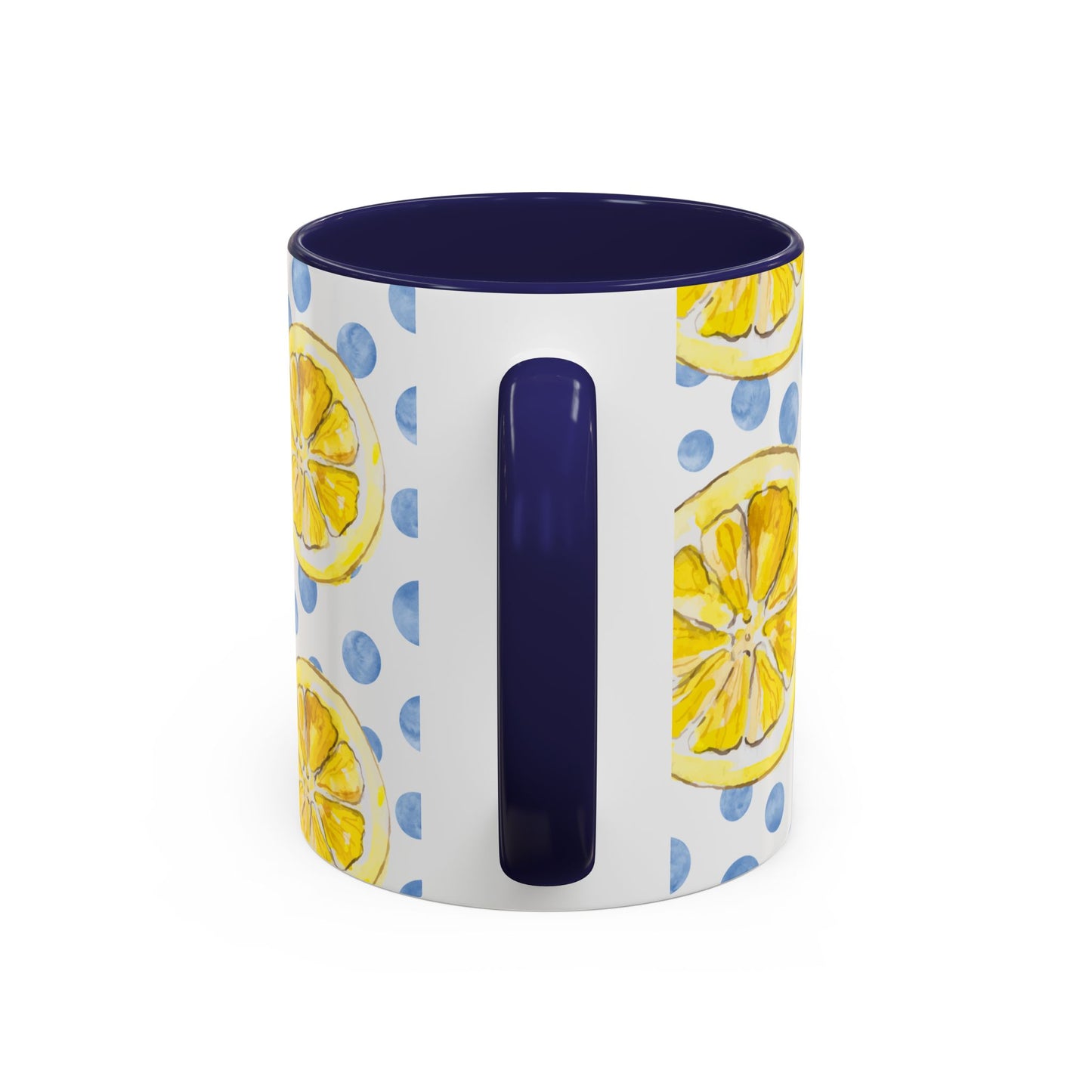 Cute Coffee Mug- Watercolor Lemons/Blue Polka Dots- Summer Vibes