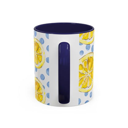 Cute Coffee Mug- Watercolor Lemons/Blue Polka Dots- Summer Vibes