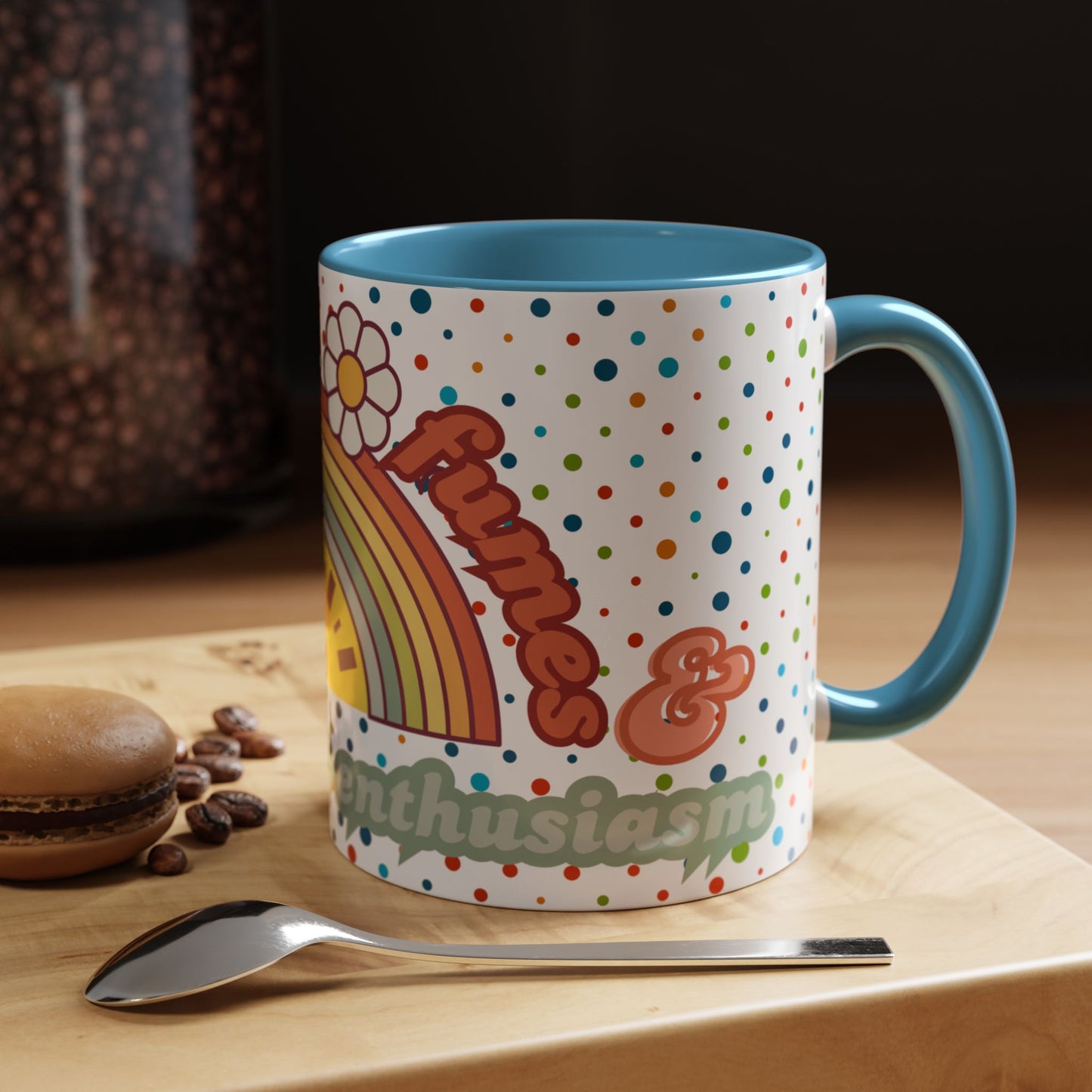Colorful Rainbow Coffee Mug - 'Runnin' on Fumes & Fake Enthusiasm'