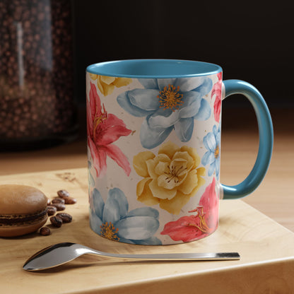 Floral Accent Coffee Mug - Vibrant Flower Design for Home & Gifts