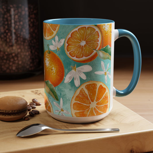 Citrus Accent Coffee Mug - Bright Orange Floral Design, Perfect for Summer Mornings
