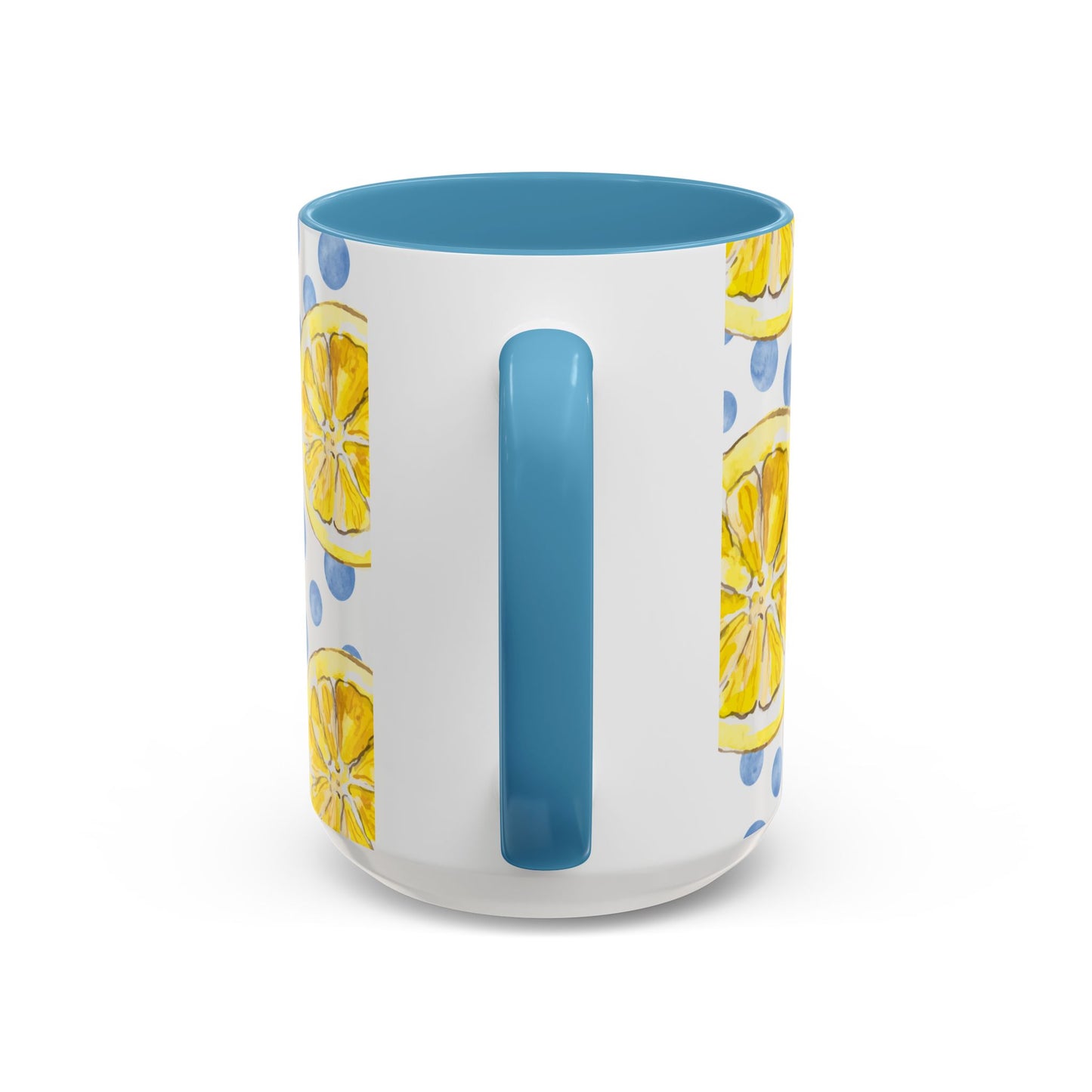 Cute Coffee Mug- Watercolor Lemons/Blue Polka Dots- Summer Vibes