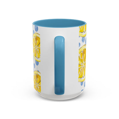 Cute Coffee Mug- Watercolor Lemons/Blue Polka Dots- Summer Vibes