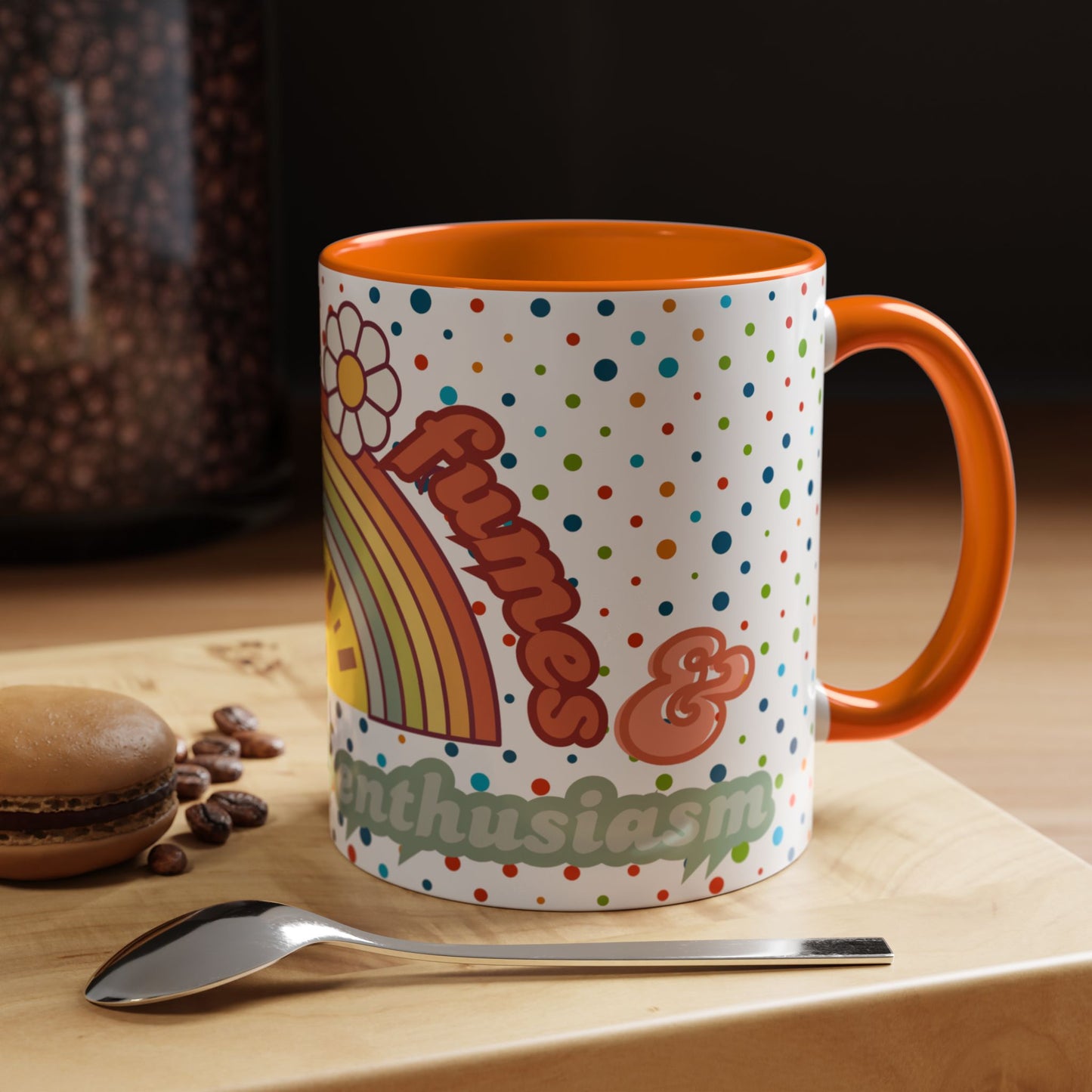 Colorful Rainbow Coffee Mug - 'Runnin' on Fumes & Fake Enthusiasm'