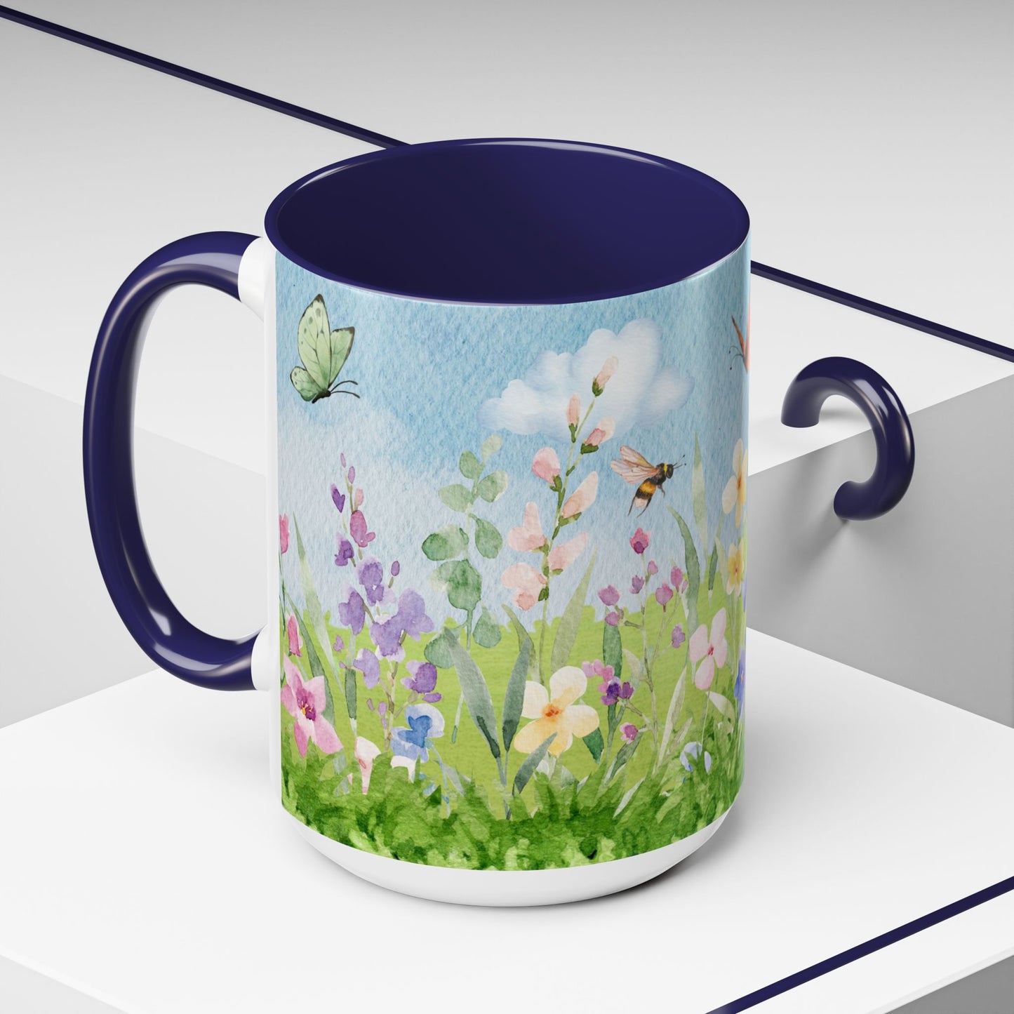 Butterfly Blossom Accent Coffee Mug - 11 & 15oz Floral Design for Nature Lovers