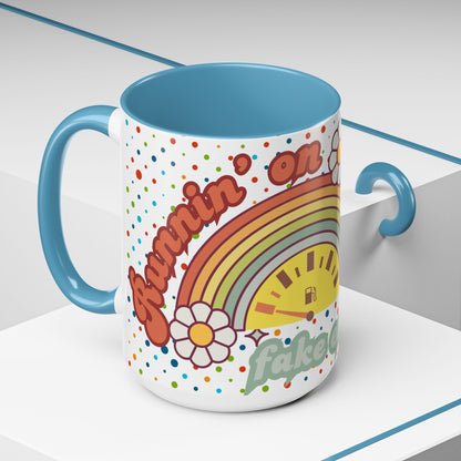 Colorful Rainbow Coffee Mug - 'Runnin' on Fumes & Fake Enthusiasm'