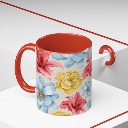 Floral Accent Coffee Mug - Vibrant Flower Design for Home & Gifts