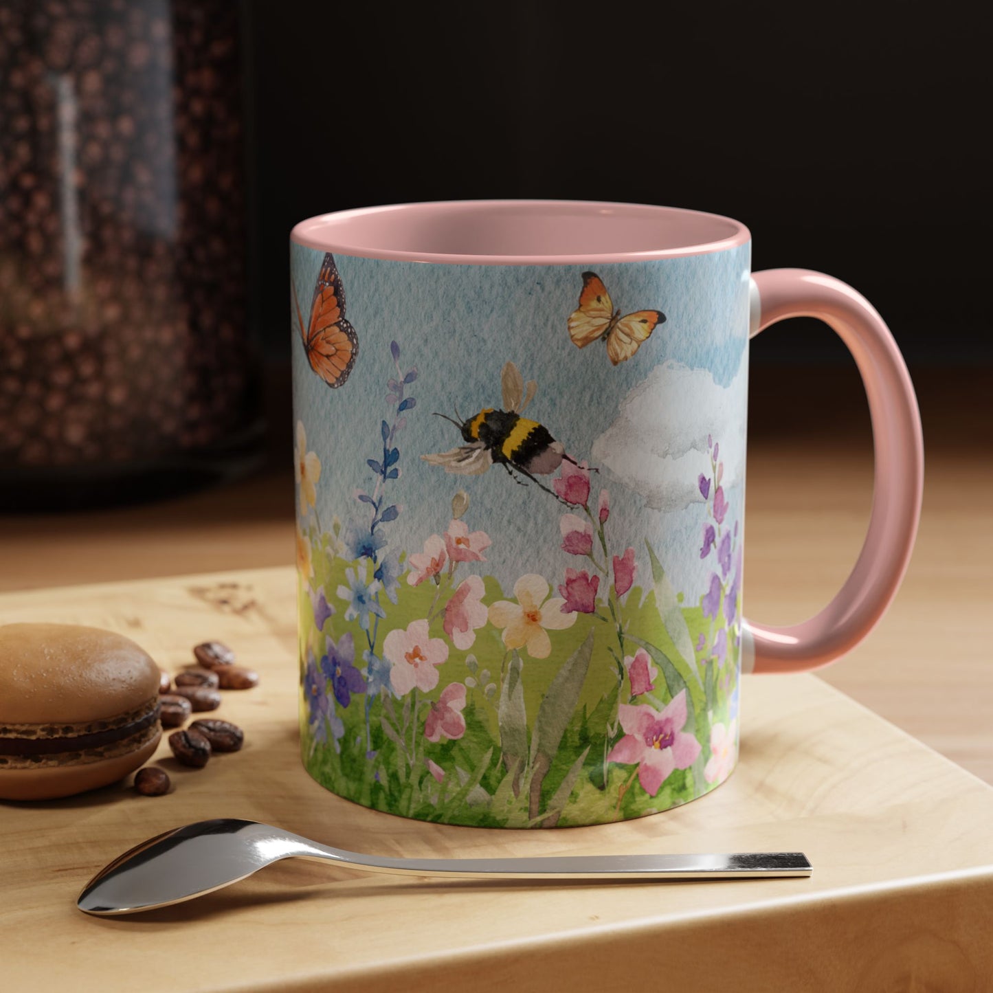 Butterfly Blossom Accent Coffee Mug - 11 & 15oz Floral Design for Nature Lovers